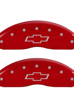 MGP 4 Caliper Covers Engraved Front & Rear Bowtie Red finish silver ch Limited Offer