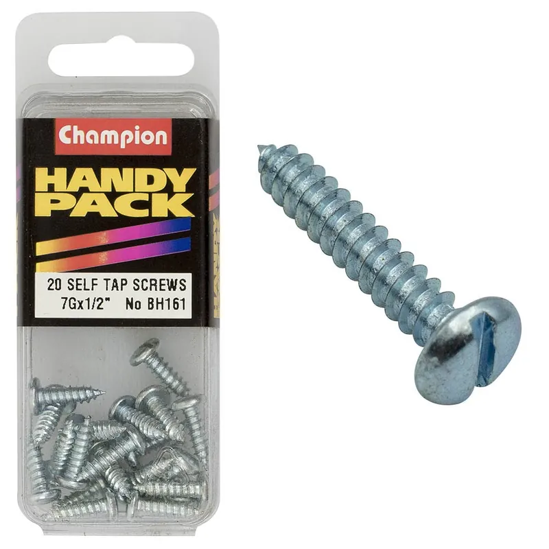 Champion Pack of 20 3.9mm x 13mm Slotted Pan Head, Zinc Plated Self Tapping Screws - BH161 Place Order