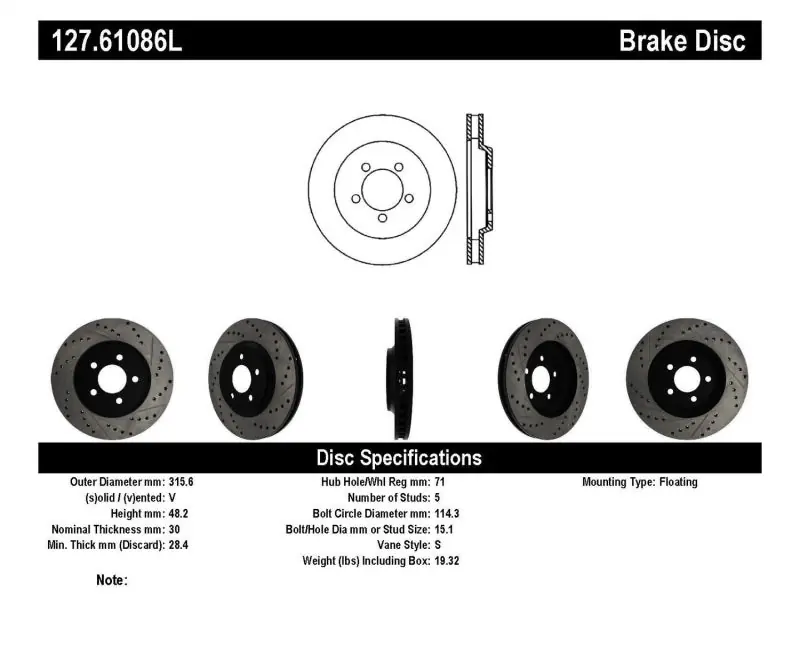 Original StopTech 05-10 Ford Mustang GT Front Left Slotted & Drilled Rotor | Graveyard Performance